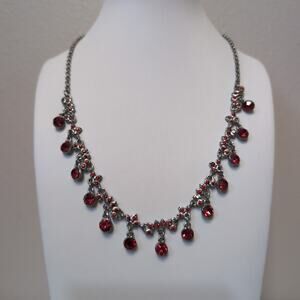 Red Rhinestone Drop Collar Necklace Victorian
